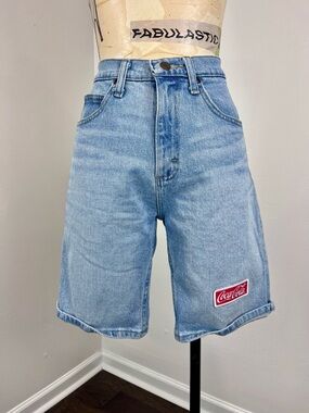VTG 2000s Wrangler Light Blue Denim Jean Shorts with Red Coca-Cola Patch